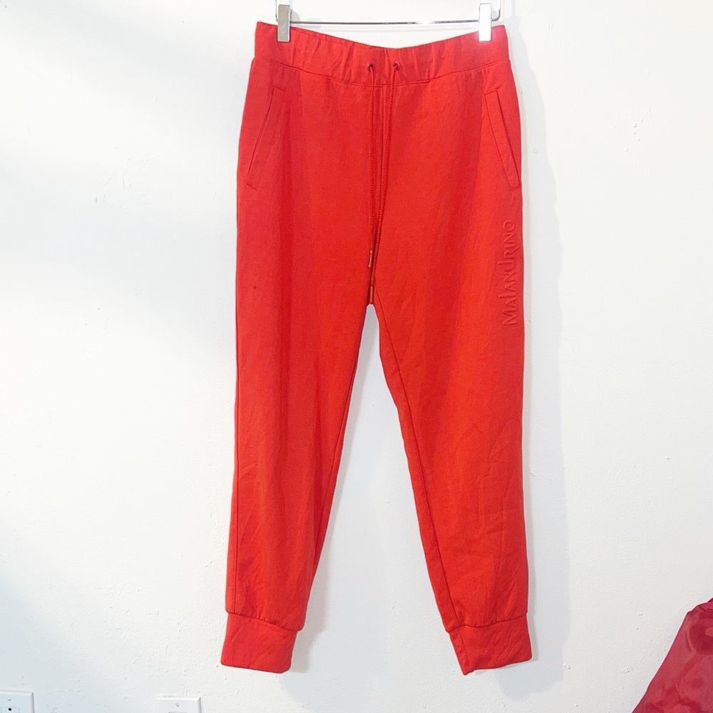 Catharine malandrino spell out orange red jogger drawstring sweatpants flawed